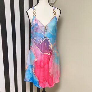 Etcyy Gold, Pink, Purple Summer Dress Mini Size L